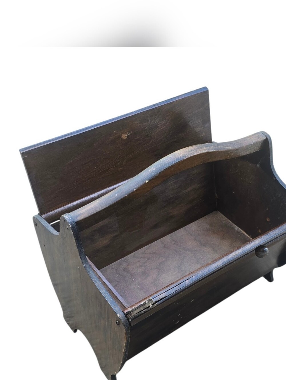 Vintage Wooden Caddy Box with Dual Slanted Hinged Lids & Carrying Handle - Picture 5 of 6